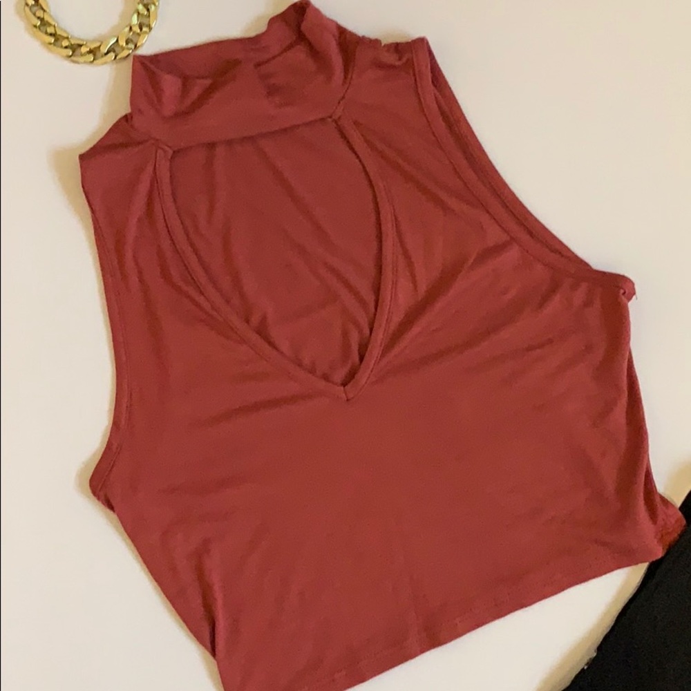 Fashion Nova Sleeveless Turtleneck V-neck Crop Top